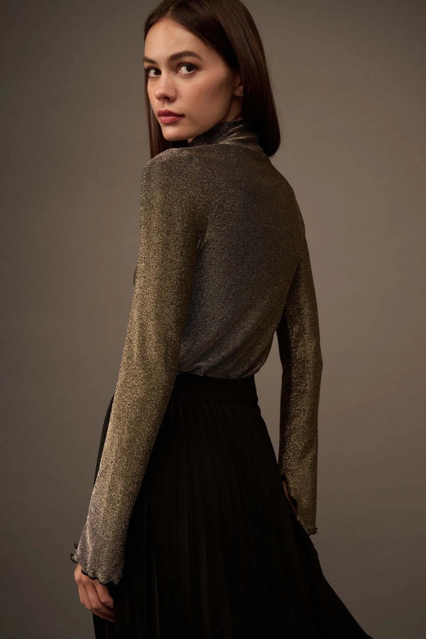 Across the Universe Shimmer Mock Neck Top
