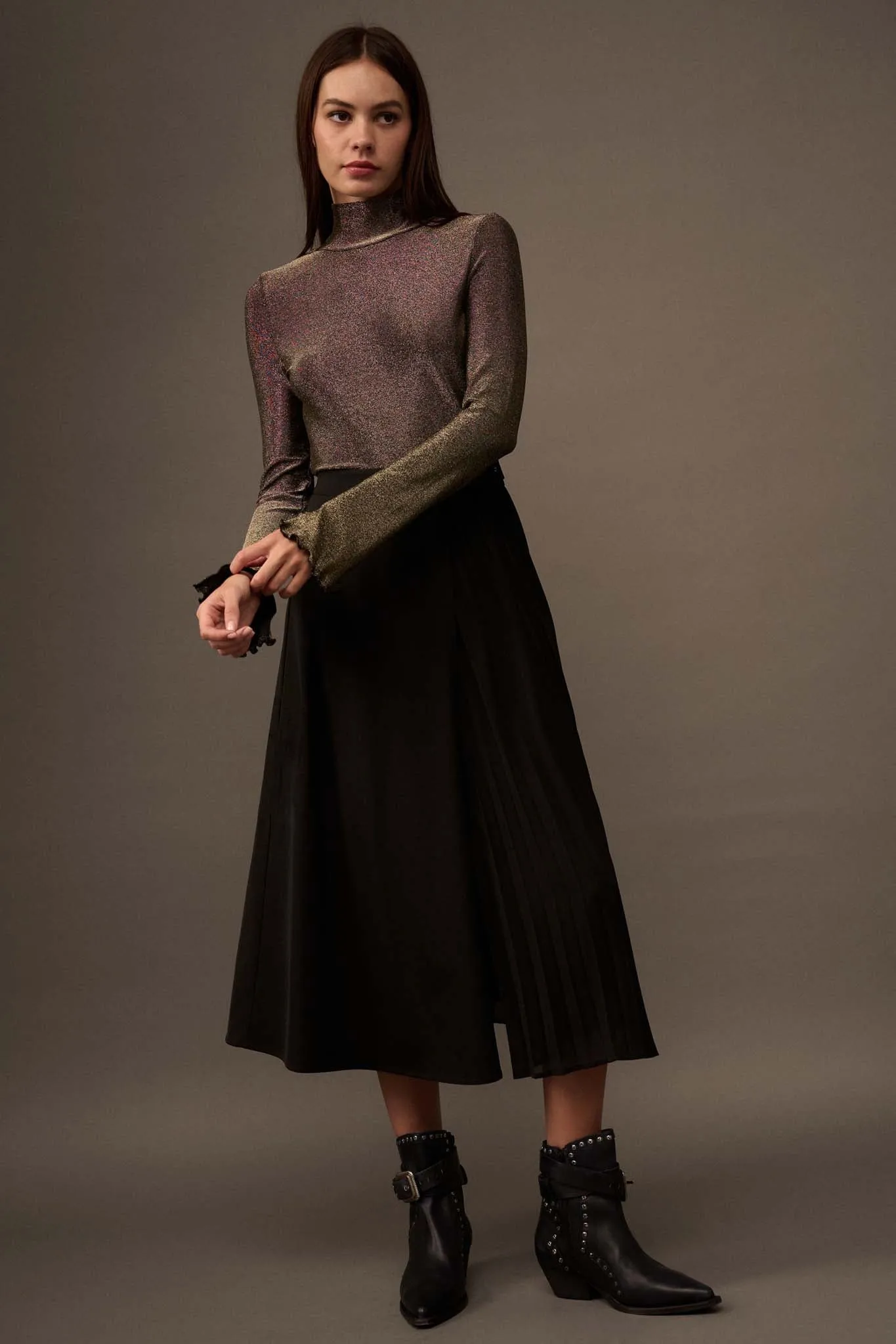 Across the Universe Shimmer Mock Neck Top