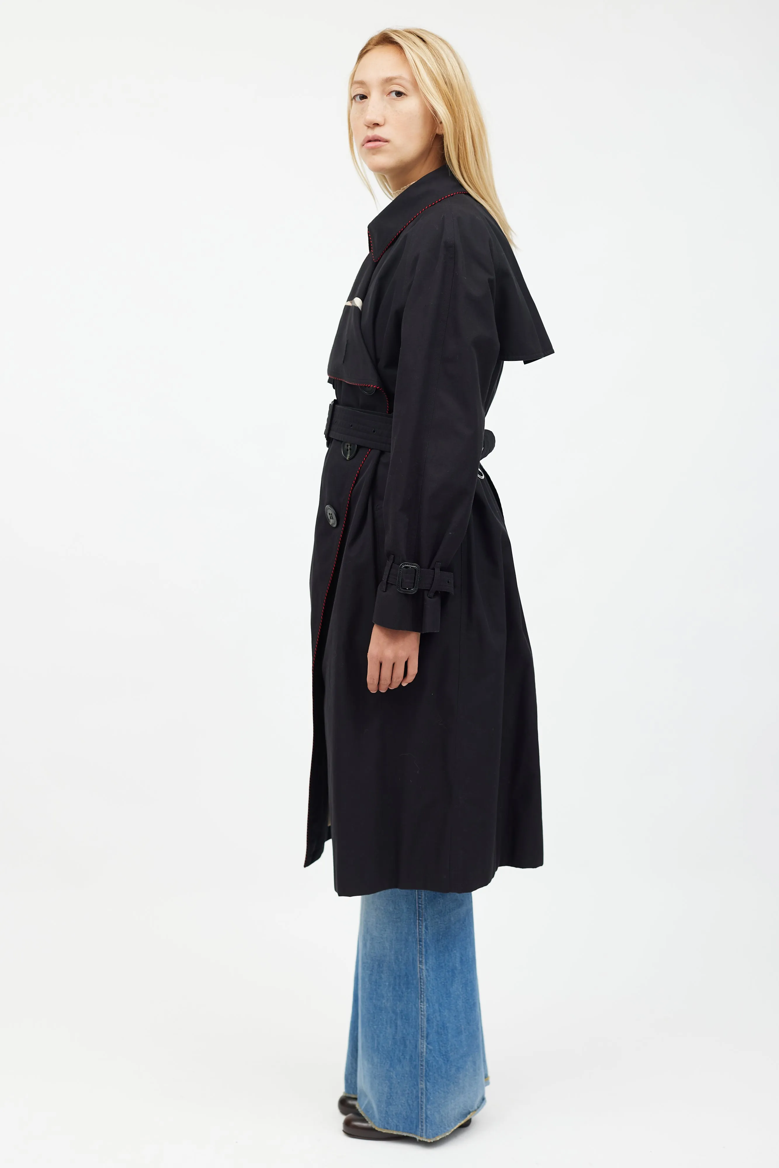 Black & Red Trim Trench Coat