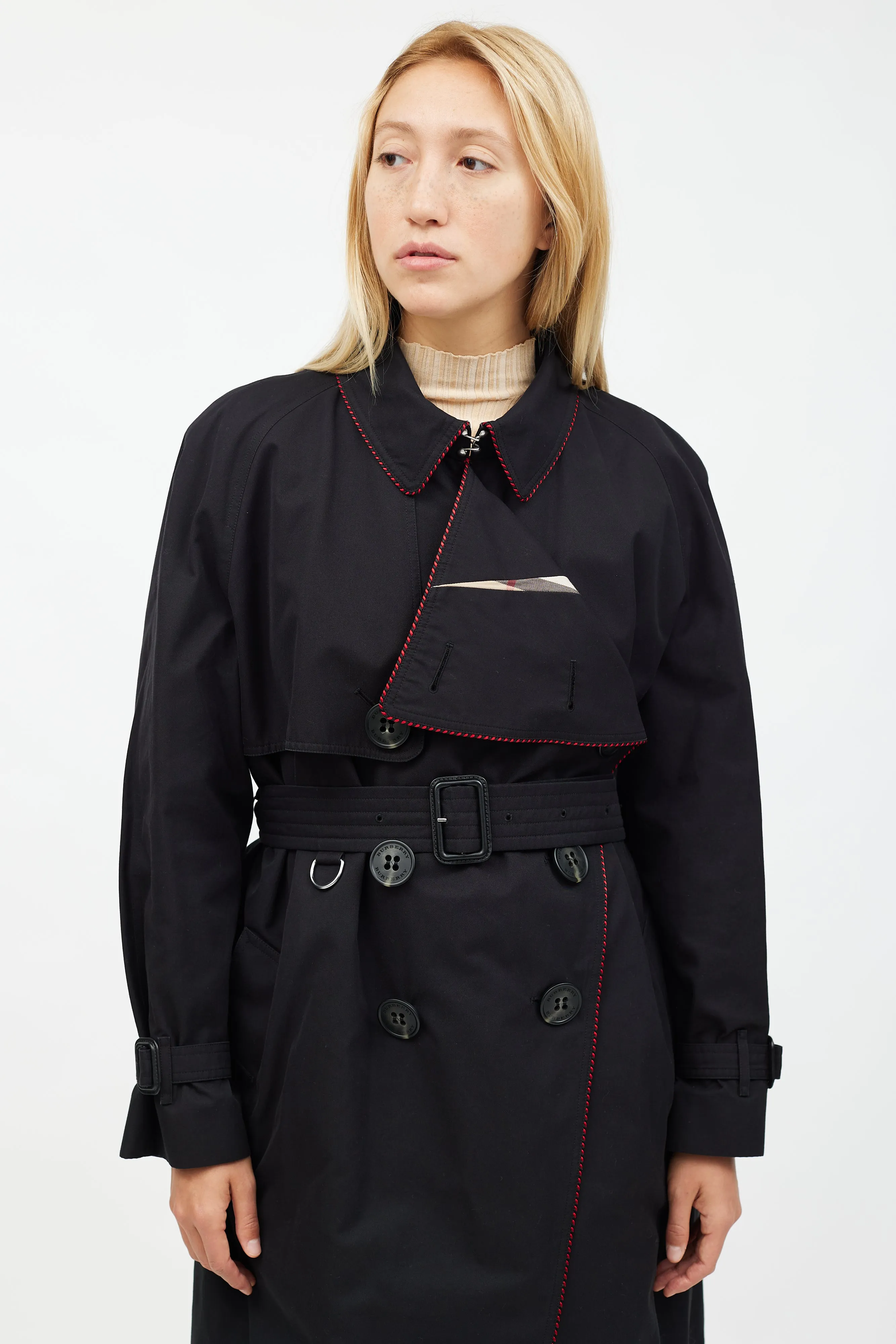 Black & Red Trim Trench Coat