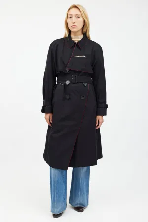 Black & Red Trim Trench Coat