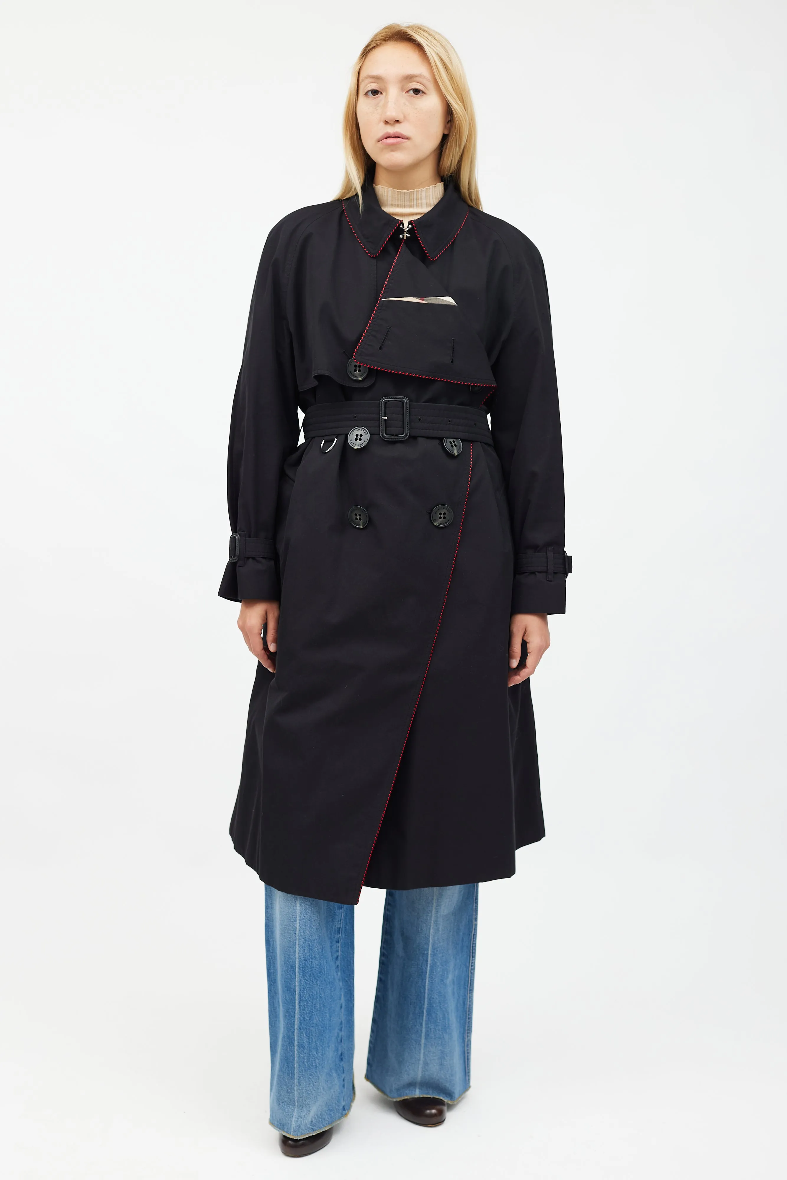Black & Red Trim Trench Coat
