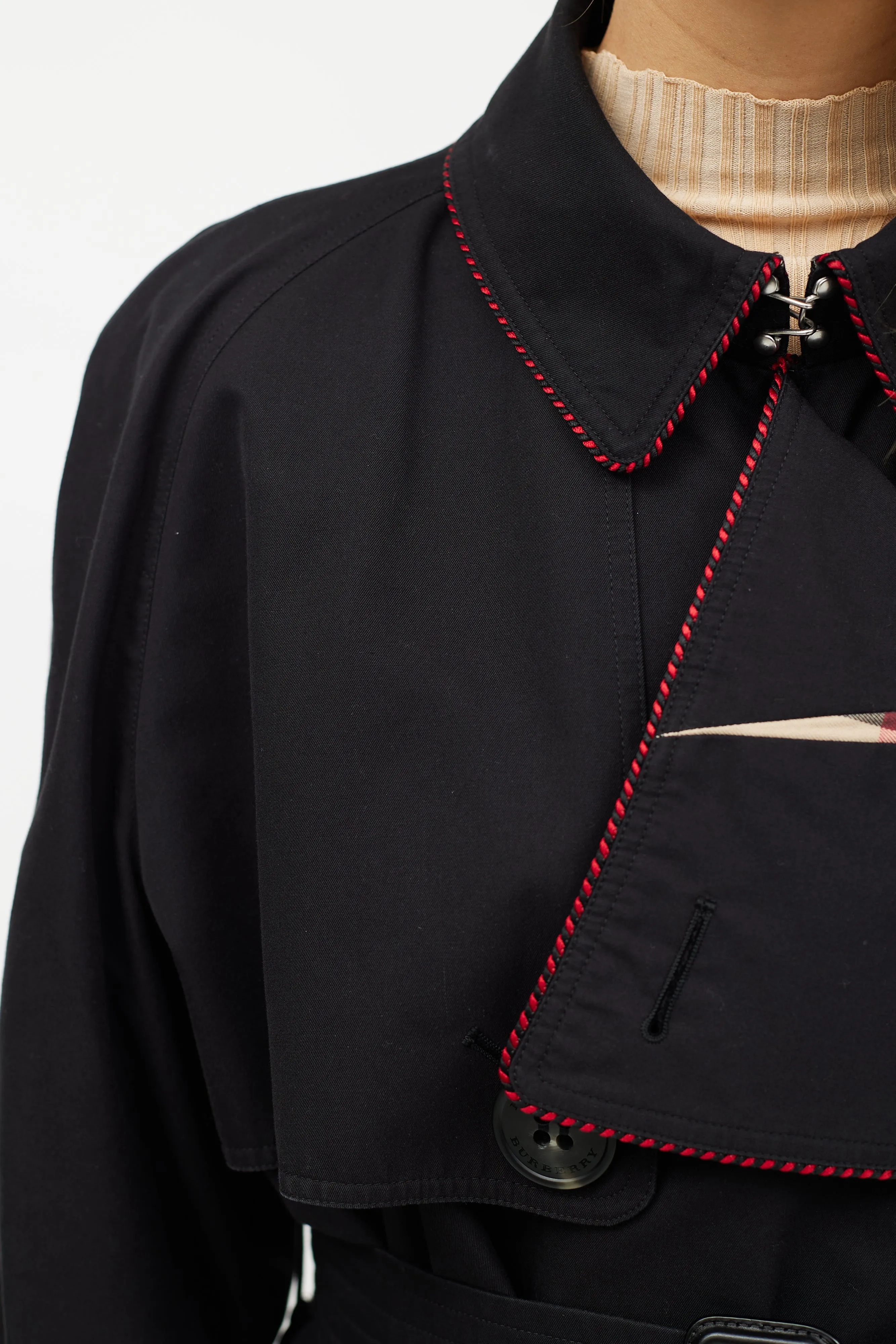 Black & Red Trim Trench Coat