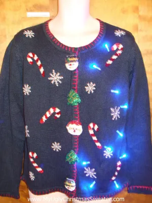 Candycane Party Cute Light Up Ugly Xmas Sweater
