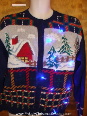 Plaid 80s Light Up Cheesy Christmas Sweater