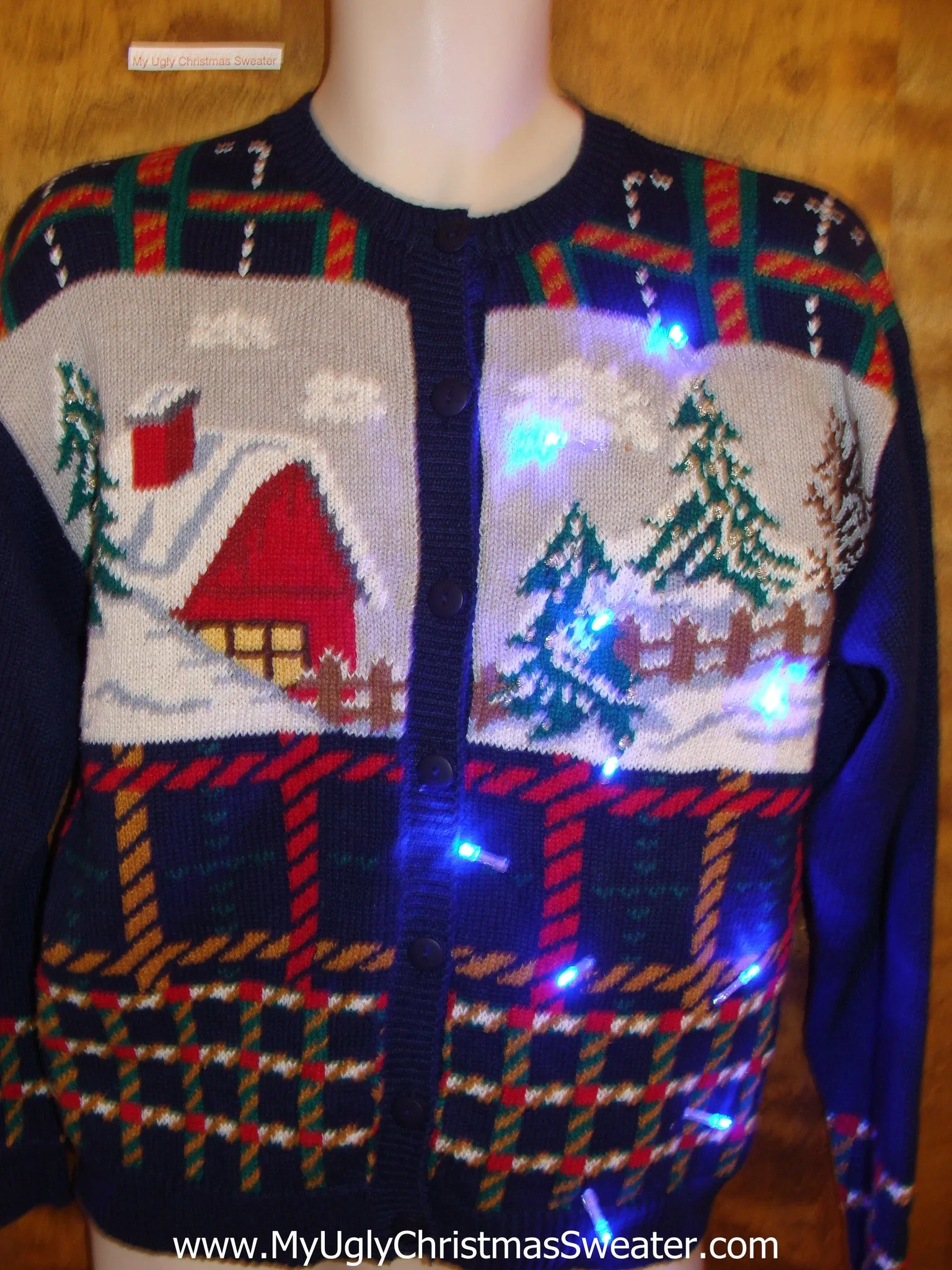 Plaid 80s Light Up Cheesy Christmas Sweater
