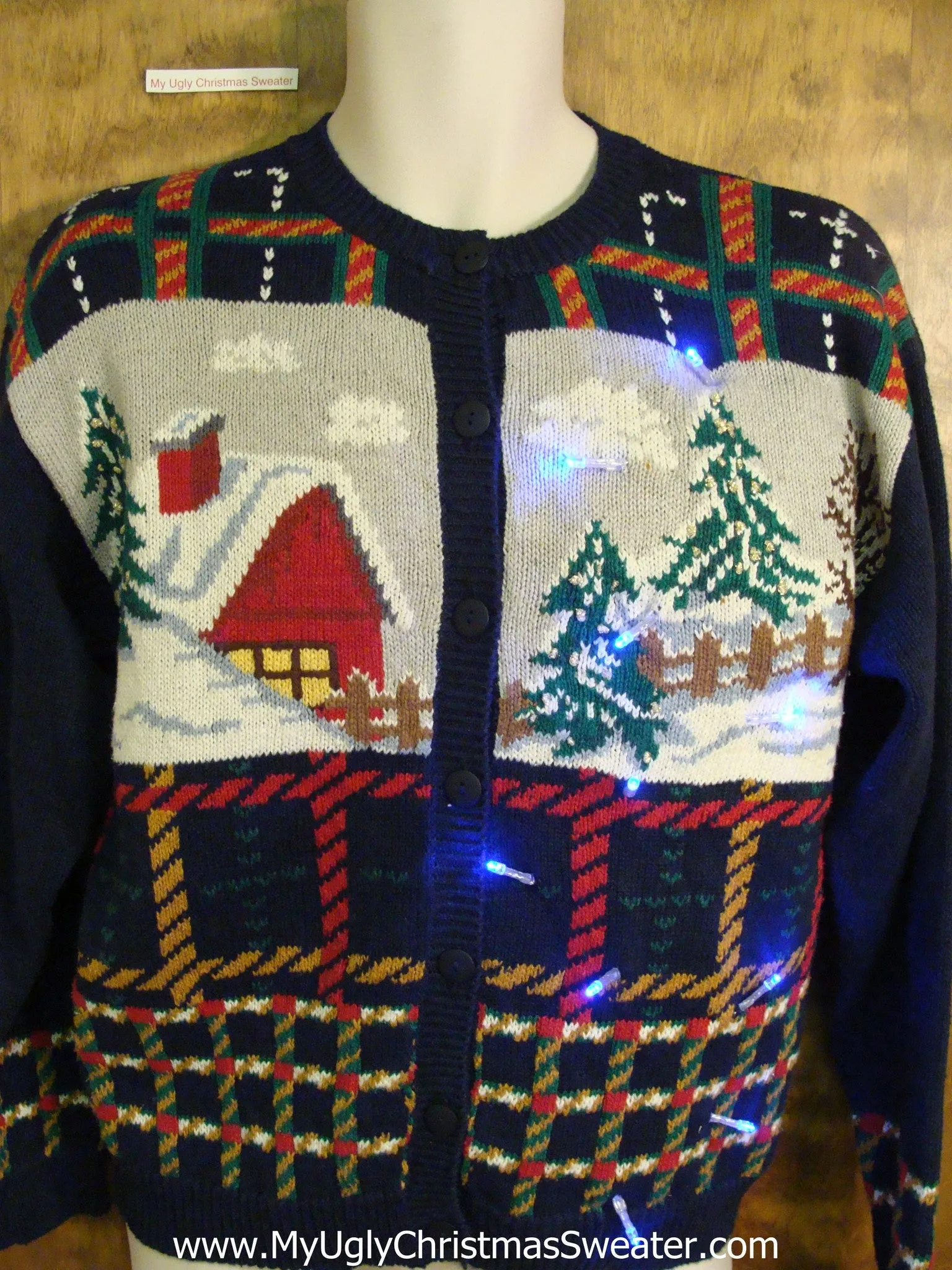 Plaid 80s Light Up Cheesy Christmas Sweater
